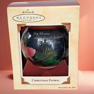 Hallmark Keepsake Ornament Christmas Floral Glass Ball Dated 2002